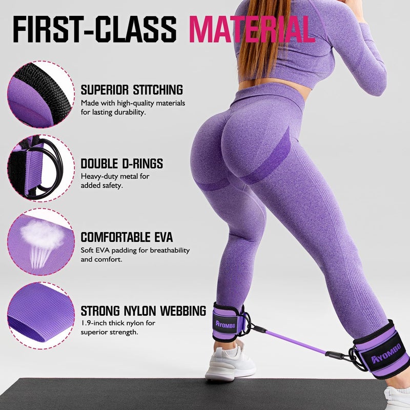 Ayombo Ankle Resistance Bands with Cuffs, Home Gym Workout Equipment, Lifting Glute Butt Exercise Equipment for Women, Ankle Weights Fitness Set, Leg Booty Equipment for Training Perfect Body Shape - Image 3